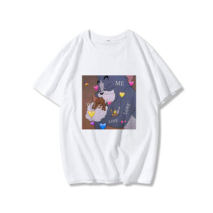 Summer new ulzzang Harajuku fun kawaii TOM cat and jerry mouse print T-shirt ins fashion loose head O-neck casual female T-shirt