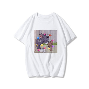 Summer new ulzzang Harajuku fun kawaii TOM cat and jerry mouse print T-shirt ins fashion loose head O-neck casual female T-shirt